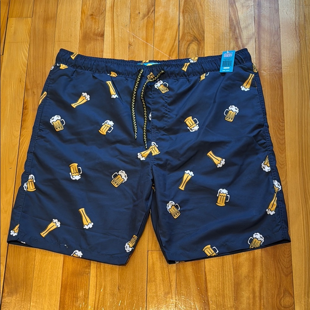 Beer Mug Print Swim Shorts - Surf Society Swimwear - Navy Blue